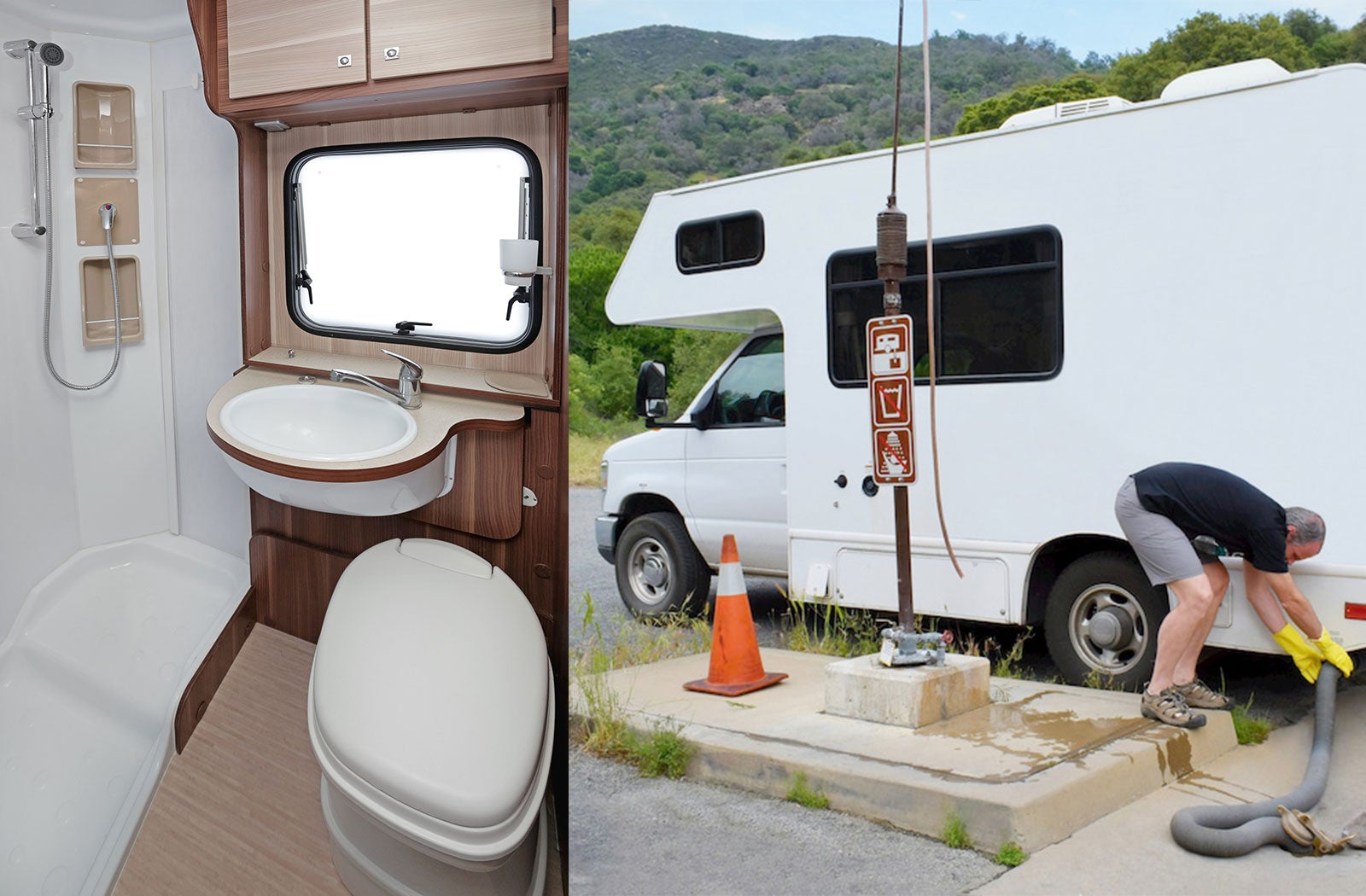 Portable RV/camper toilet and holding tank setup in Fort Smith, Arkansas